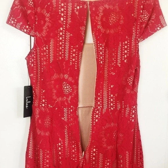 Lulu's NWT Red Lace Bodycon Mini Dress Date S - Picture 6 of 9